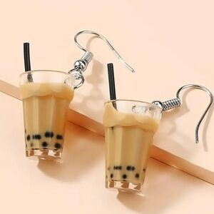 Milk Tea Acrylic Dangling Alloy Whimsical Earrings